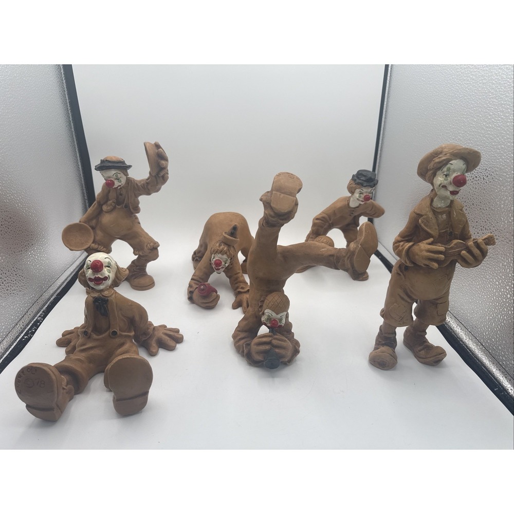 Vintage Andreoli Poly Resin Clown Figurine Lot Circus Decor Set Of 6 1978